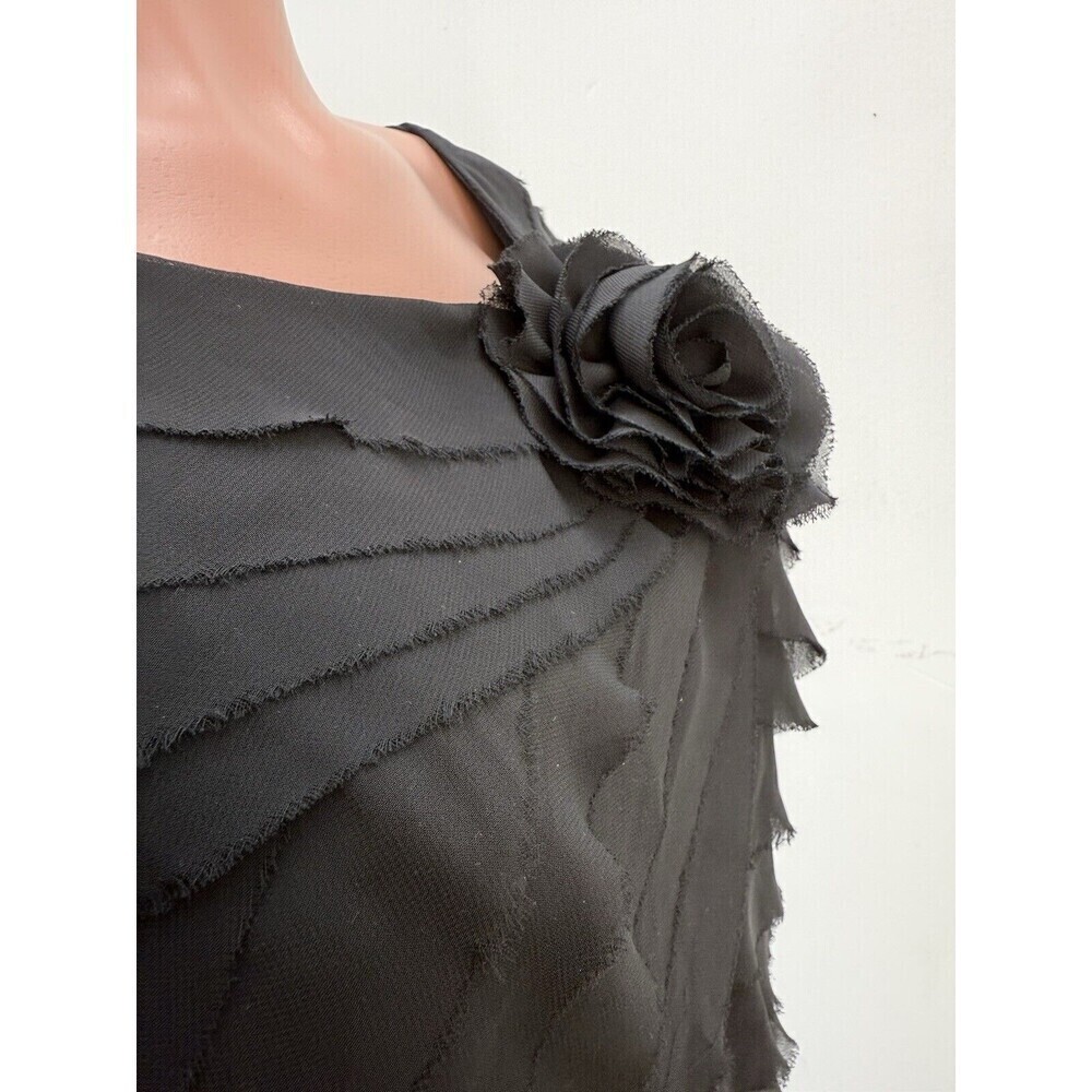 London Times Womens Size 16 Black Ruffle Tiered Raw Hem Cocktail Shift D… - Picture 10 of 15
